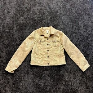 CHICO'S 0 Metallic Floral Jacquard Button Up Jacket Platinum Gold